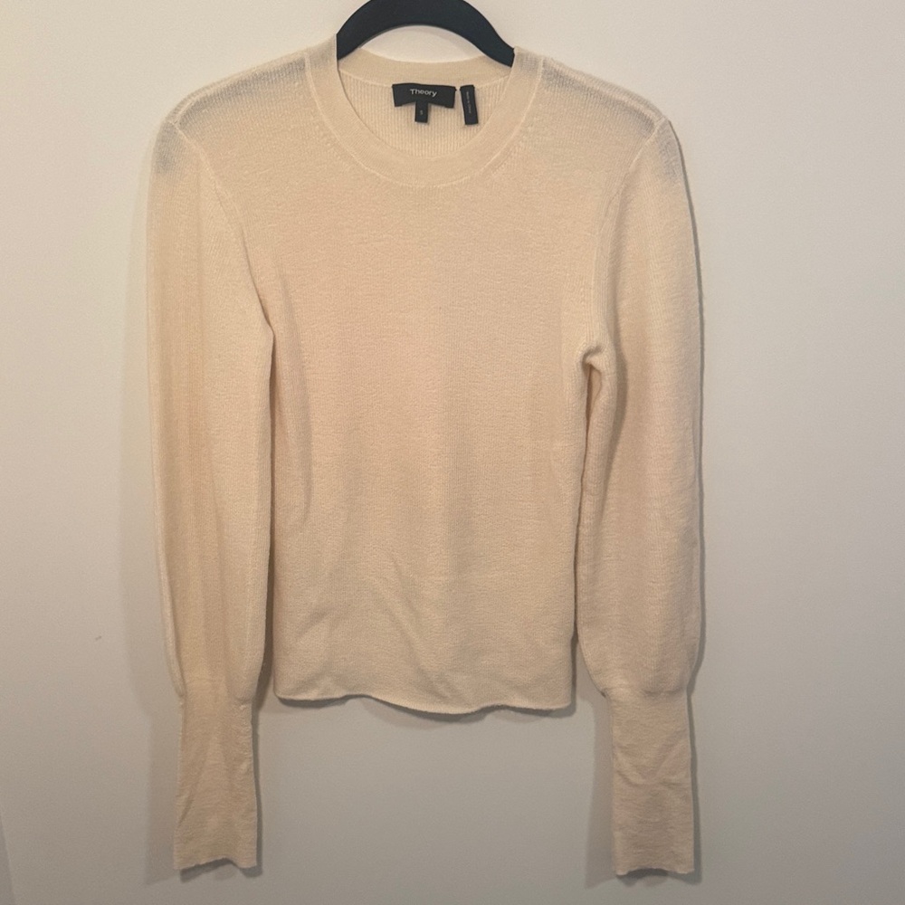 Theory Soft Cream Knit Crewneck Cashmere Sweater